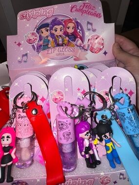 Siyiping Pink Glitter Lip Gloss Keychain Set